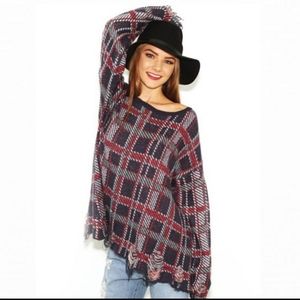 Wildfox White Label Distressed Plaid Sweater